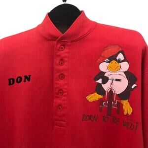 Vintage 1980s Penguin Ski Red Henley Graphic Sweatshirt / Men's L/XL